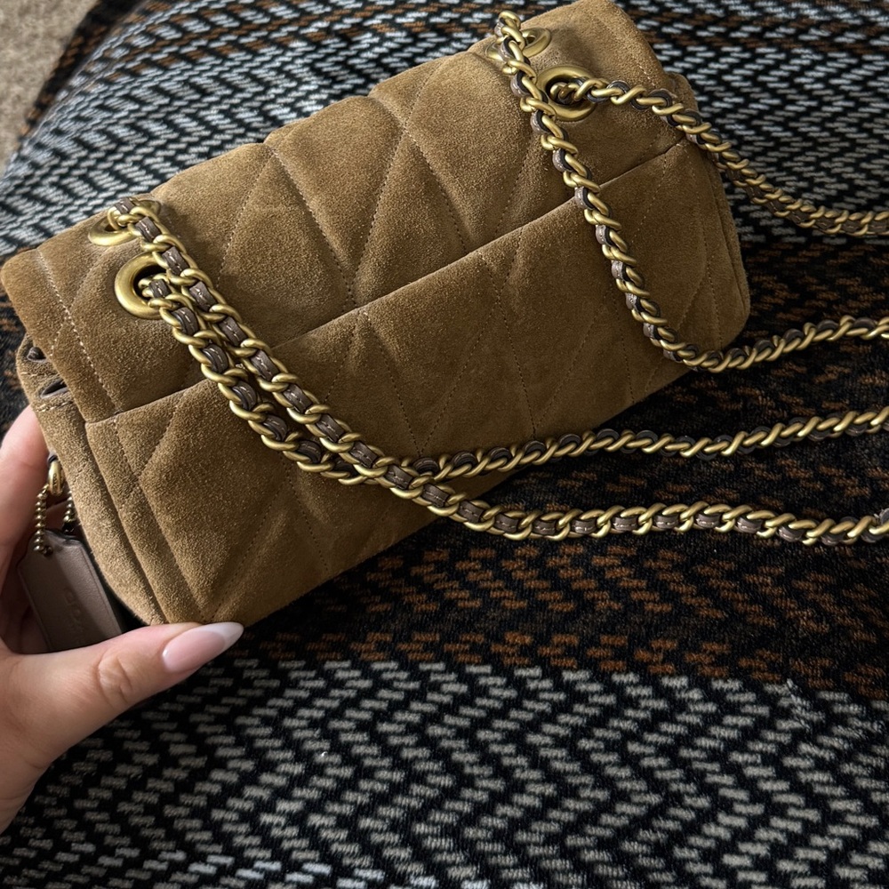 Coach Quilted Suede Shoulder Bag in Caramel with Gold Hardware - Picture 4 of 11